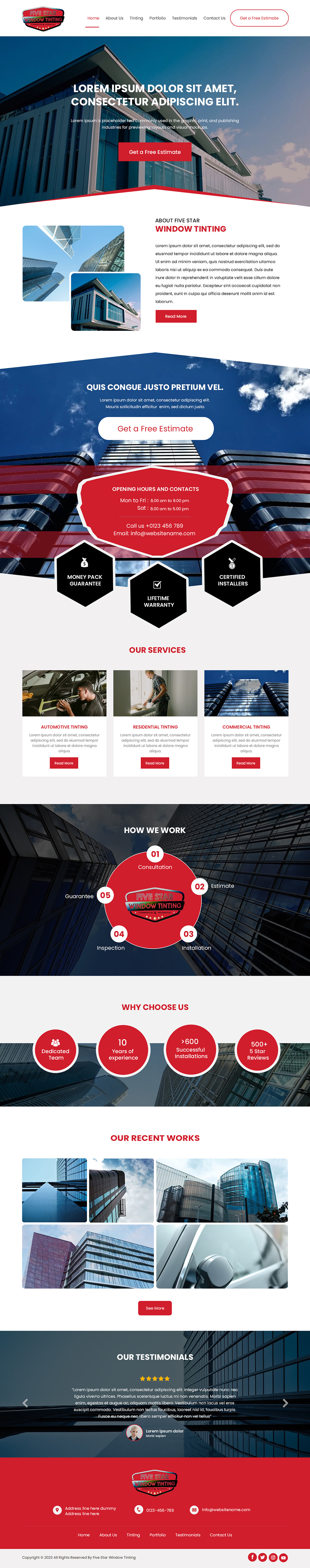 Window tinting website example by One Eleven Web Design