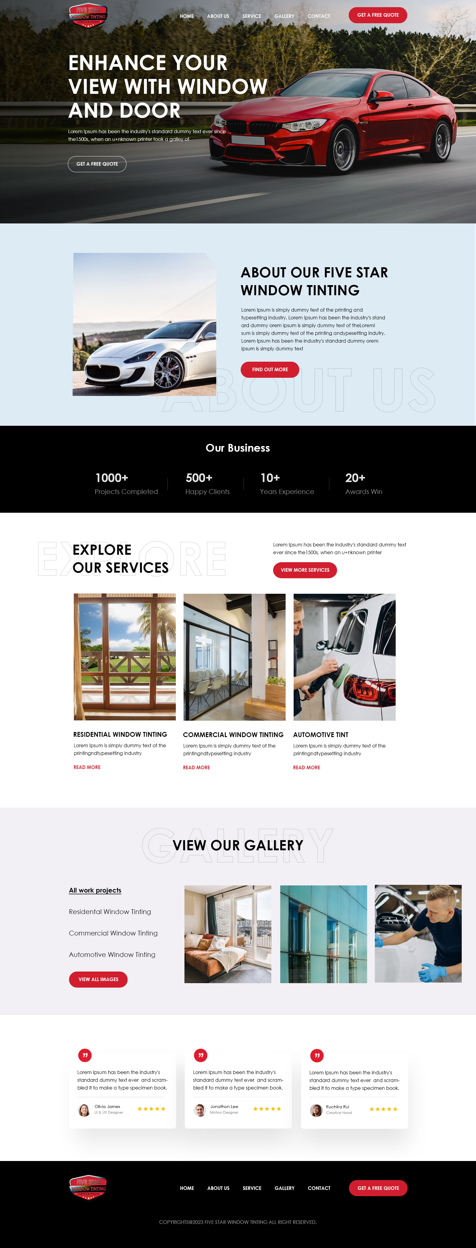 Window tinting website example by One Eleven Web Design