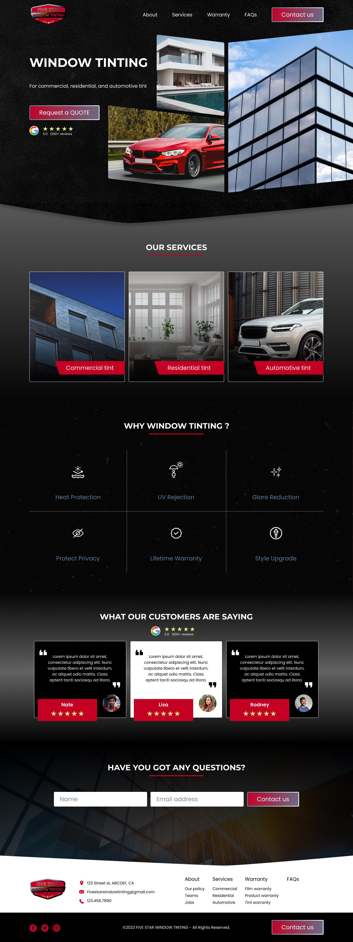 Window tinting website example by One Eleven Web Design