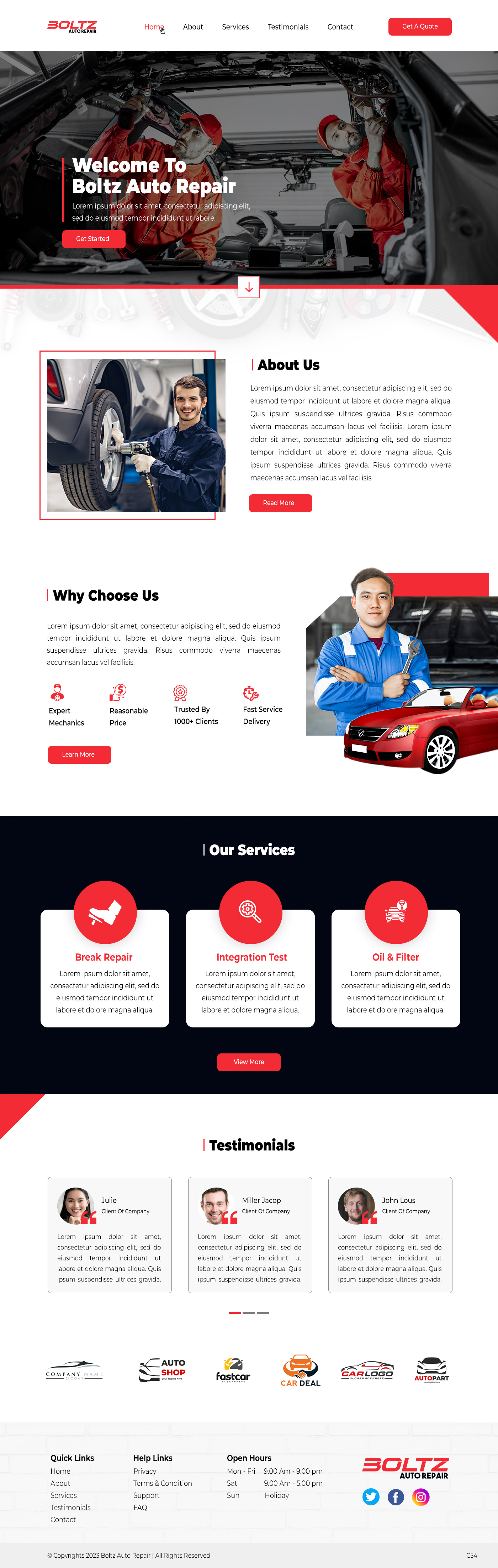 Auto Repair Shop website design example