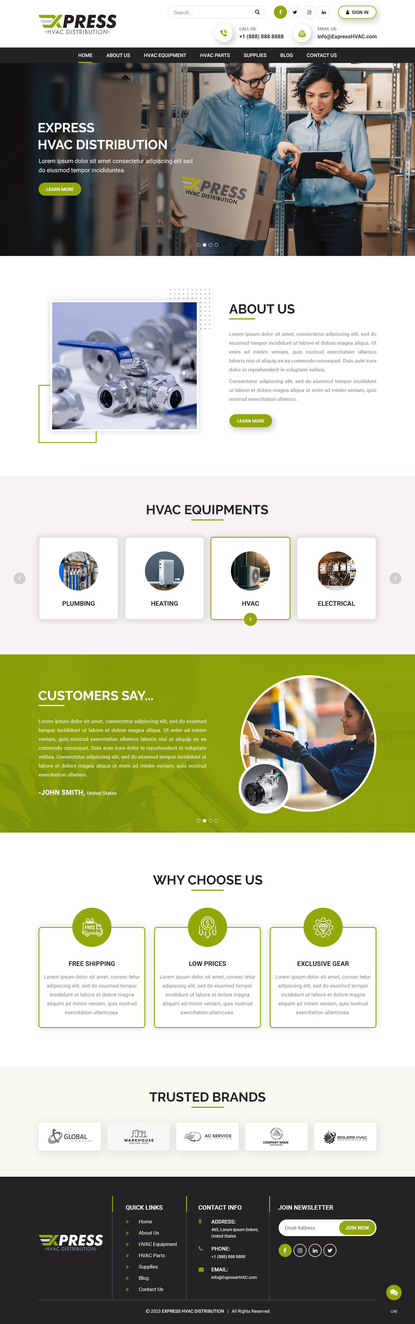 HVAC distributor website design example