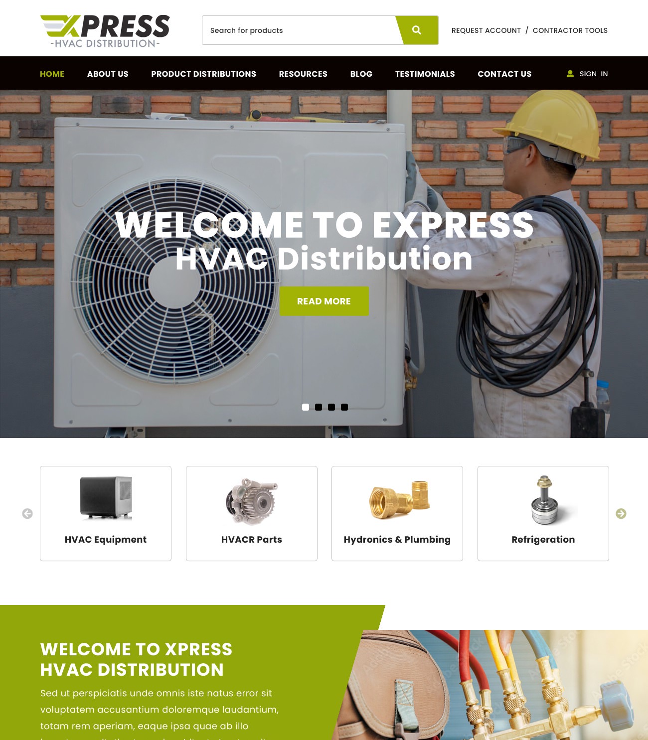 HVAC distributor website design example