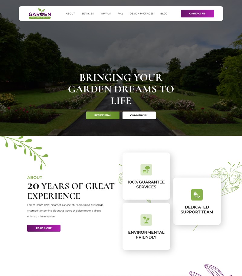 Landscape contractor website design example