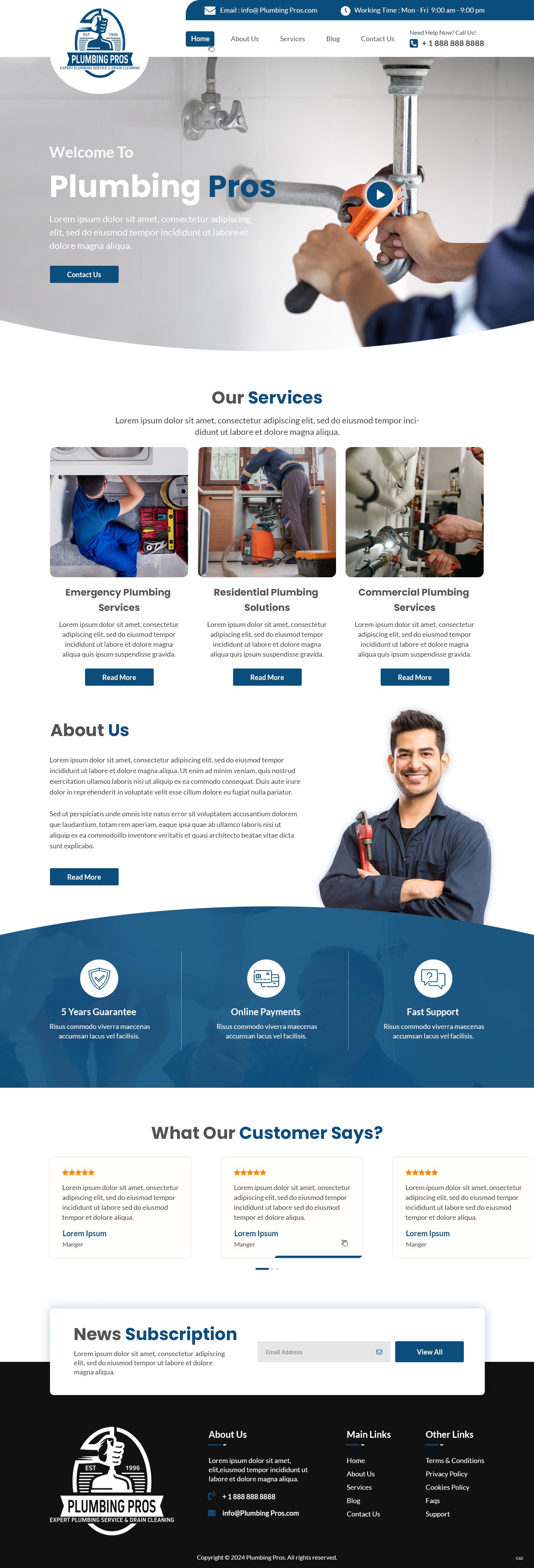Plumbing contractor website design example