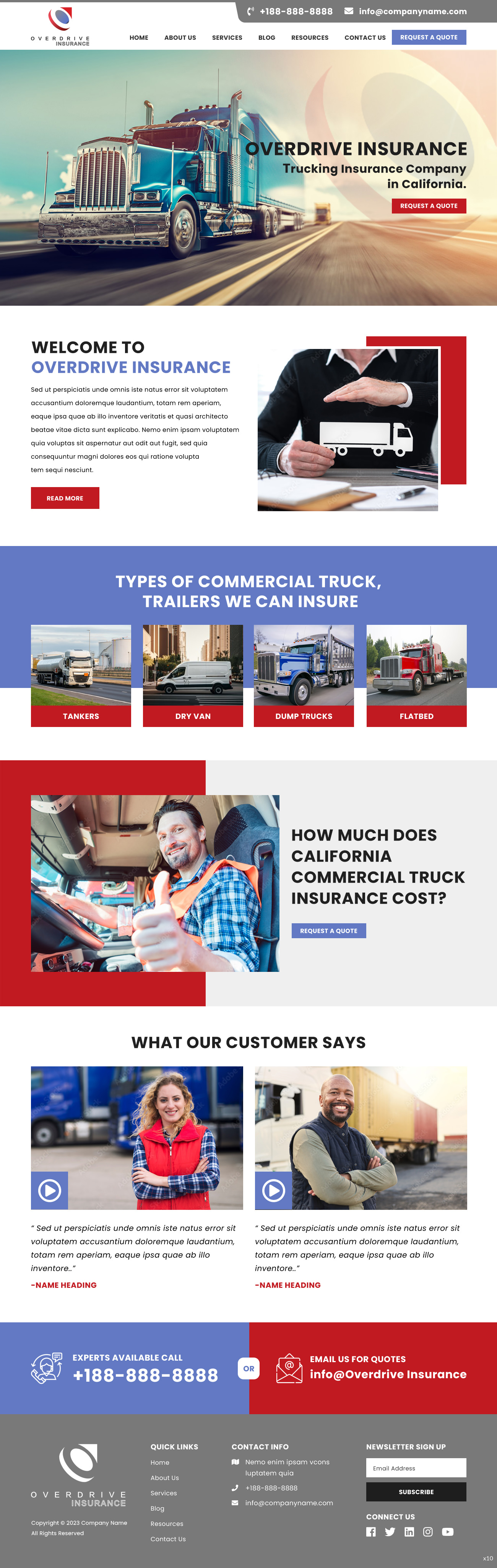 Trucking insurance website design example