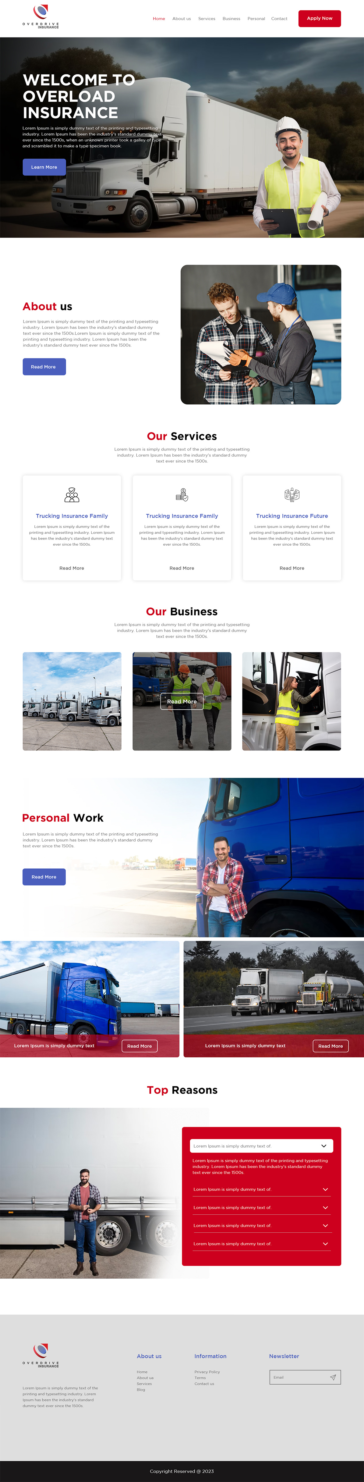 Trucking insurance website design example