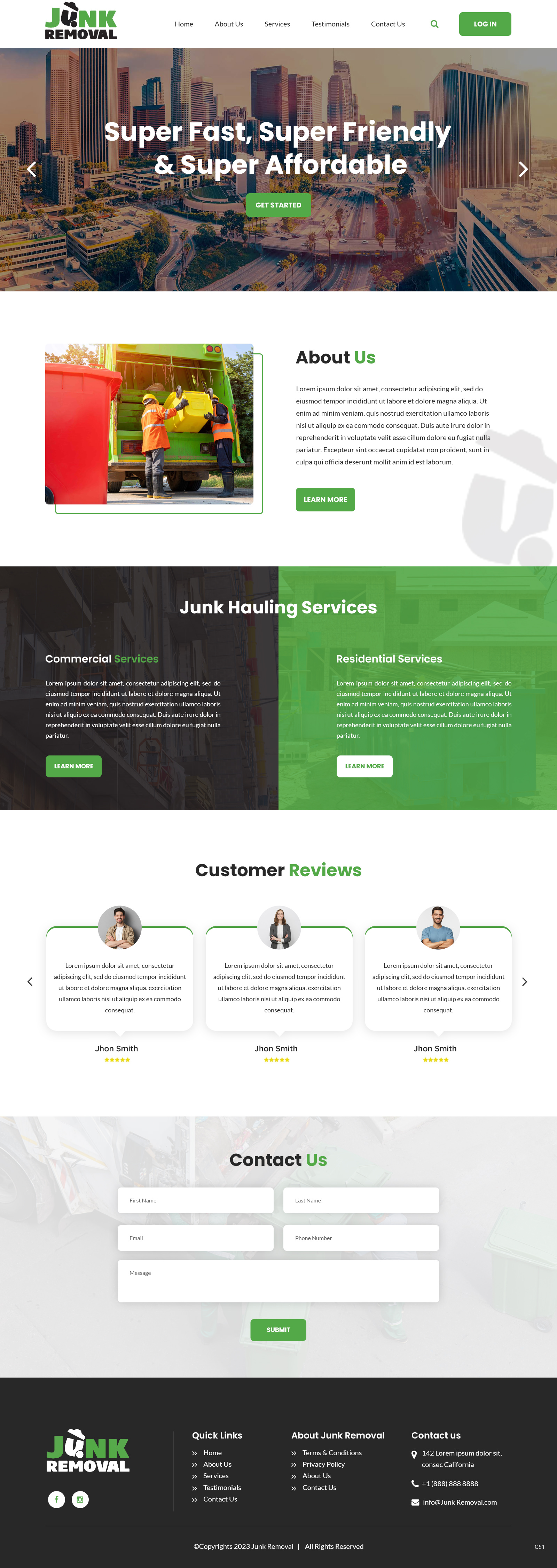 Junk Removal website design example