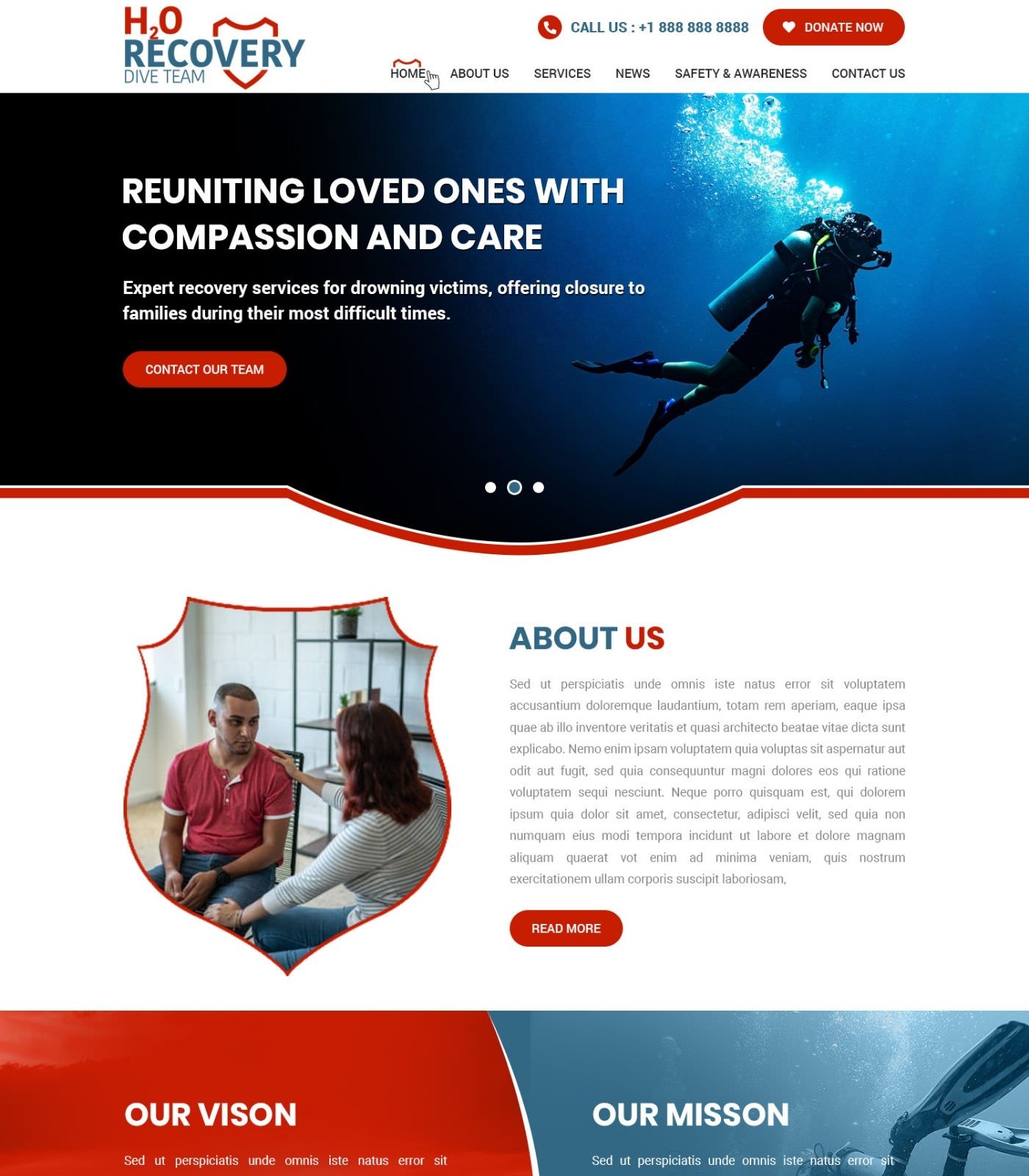 Scuba Diving website design example
