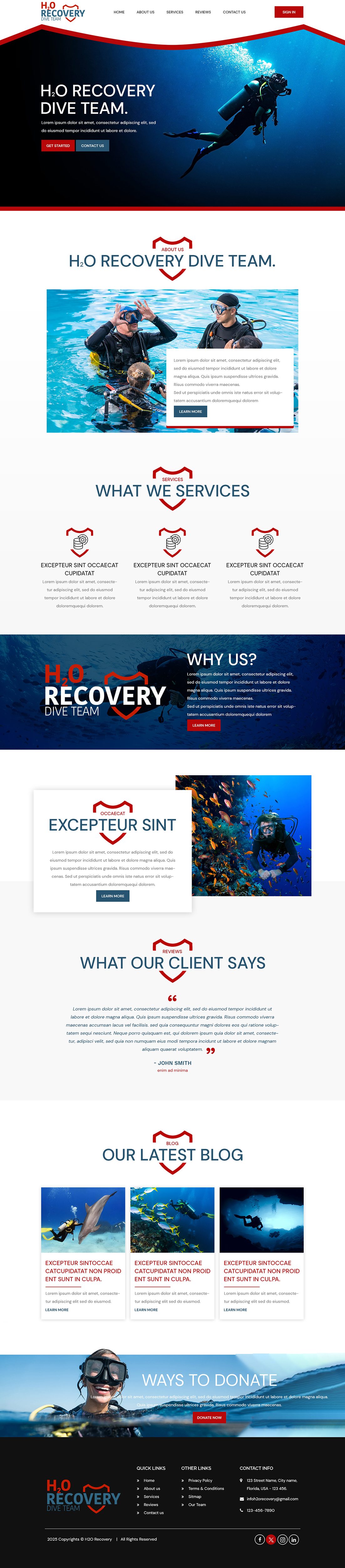 Scuba Diving website design example