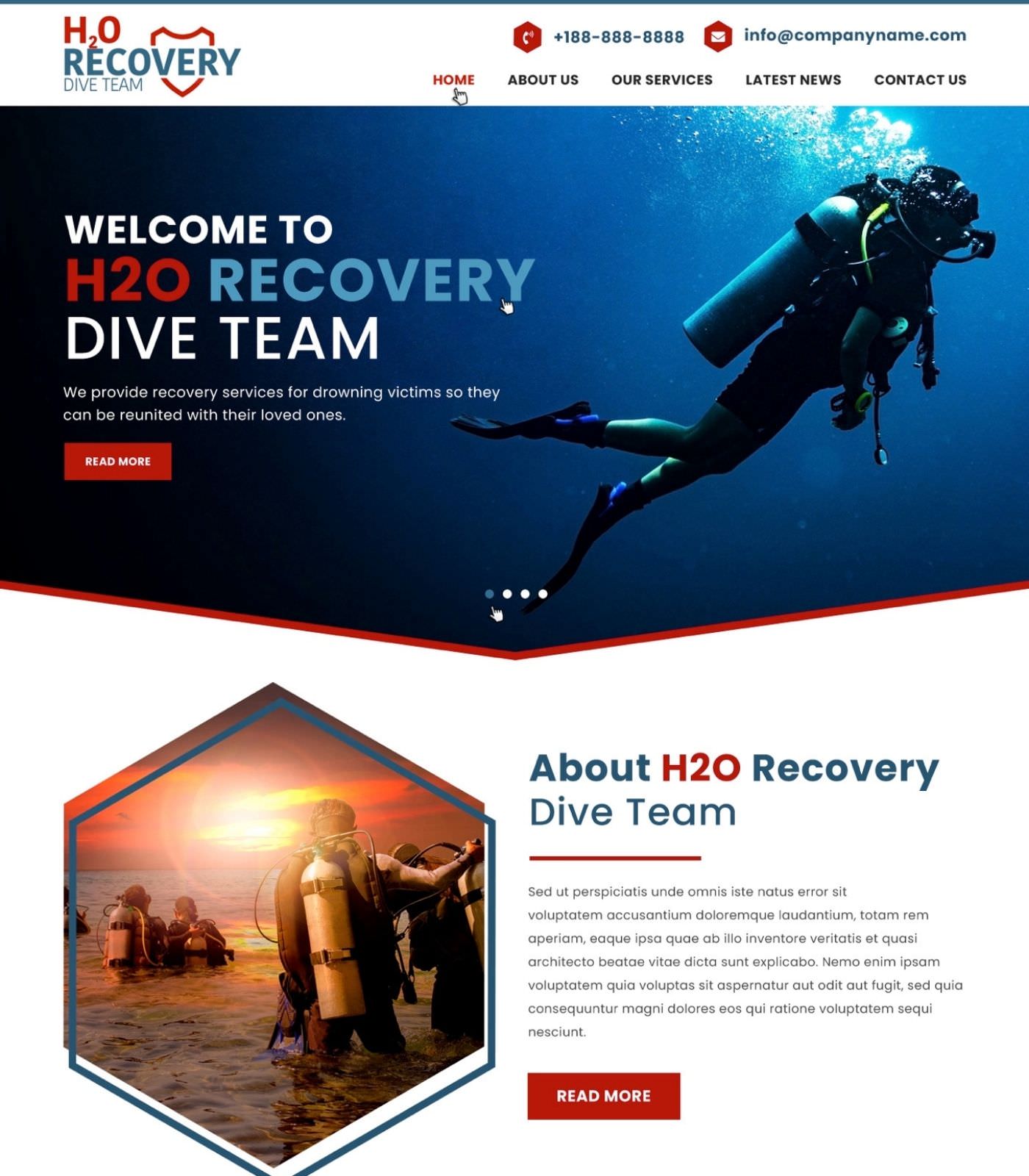 Scuba Diving website design example