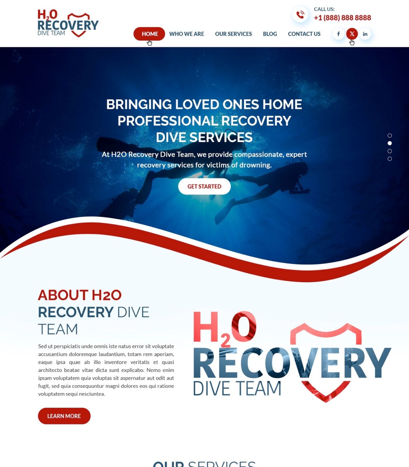 Scuba Diving website design example