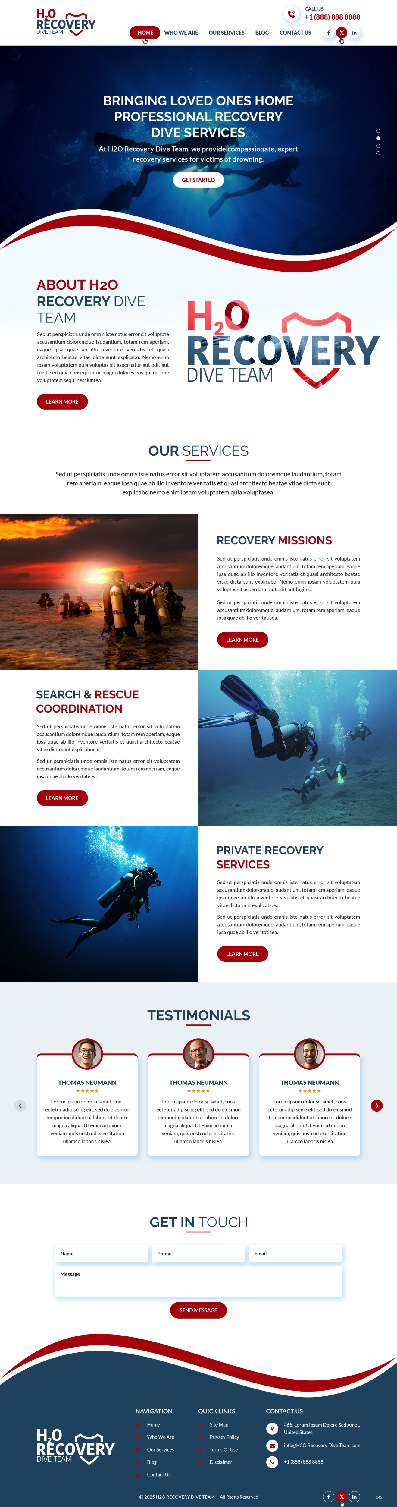 Scuba Diving website design example