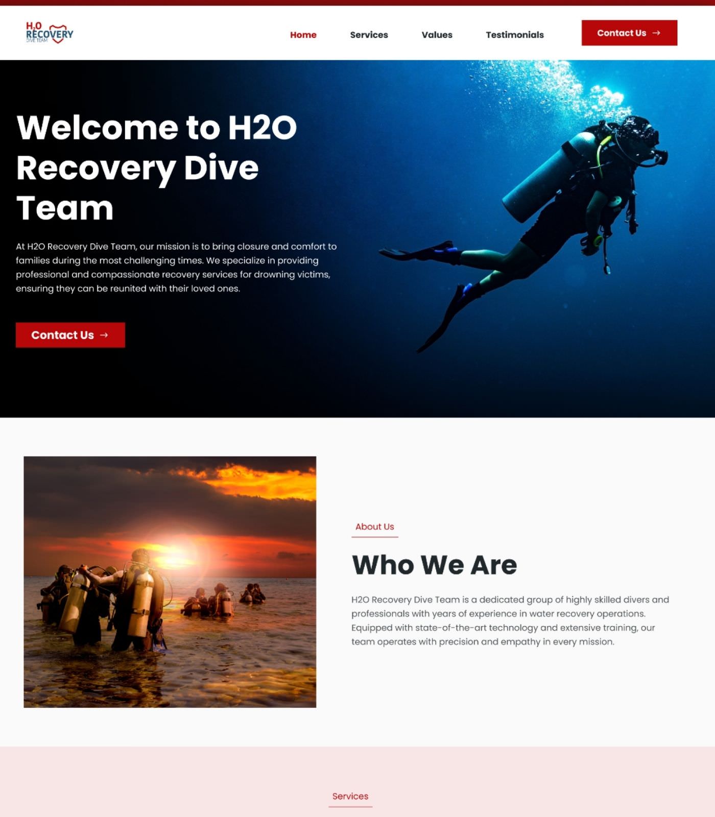 Scuba Diving website design example