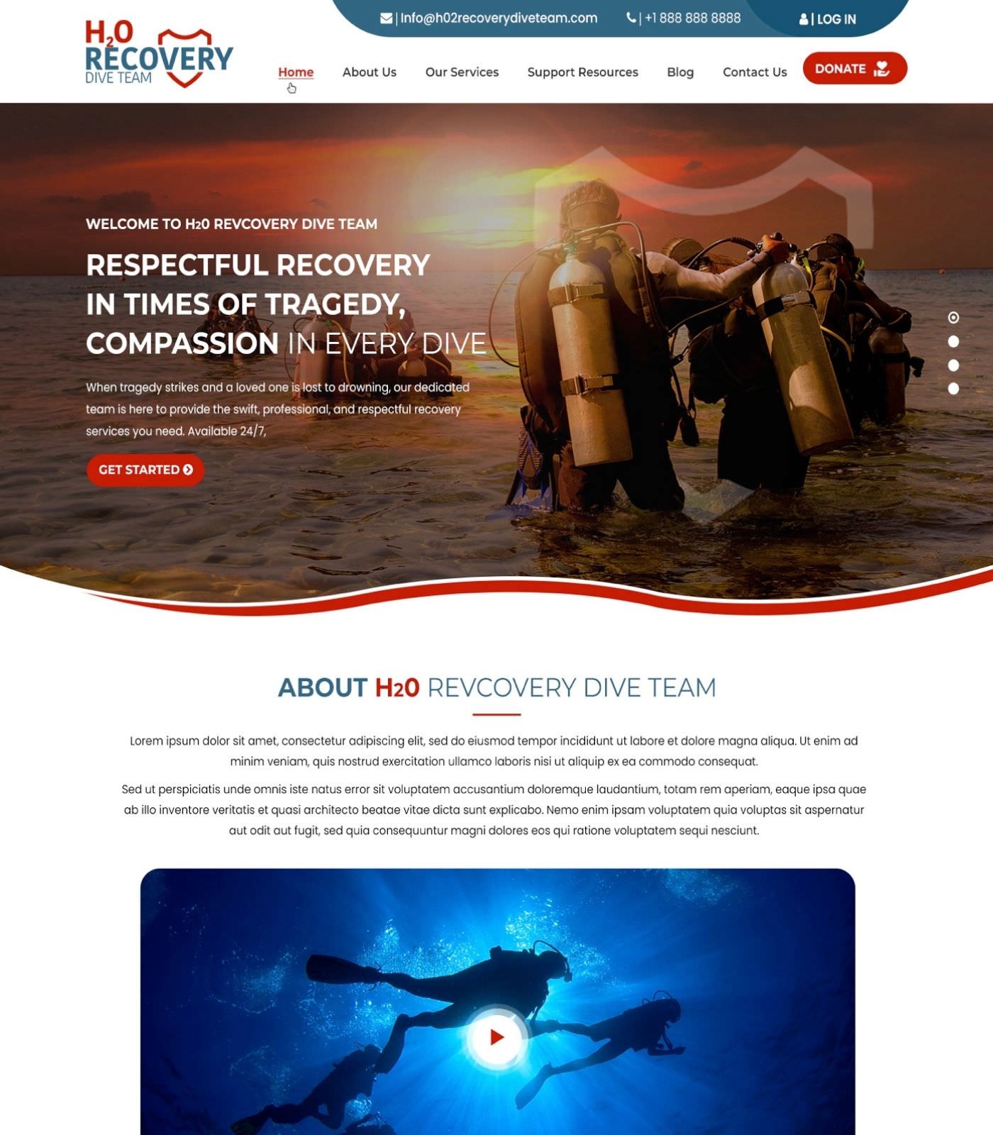 Scuba Diving website design example
