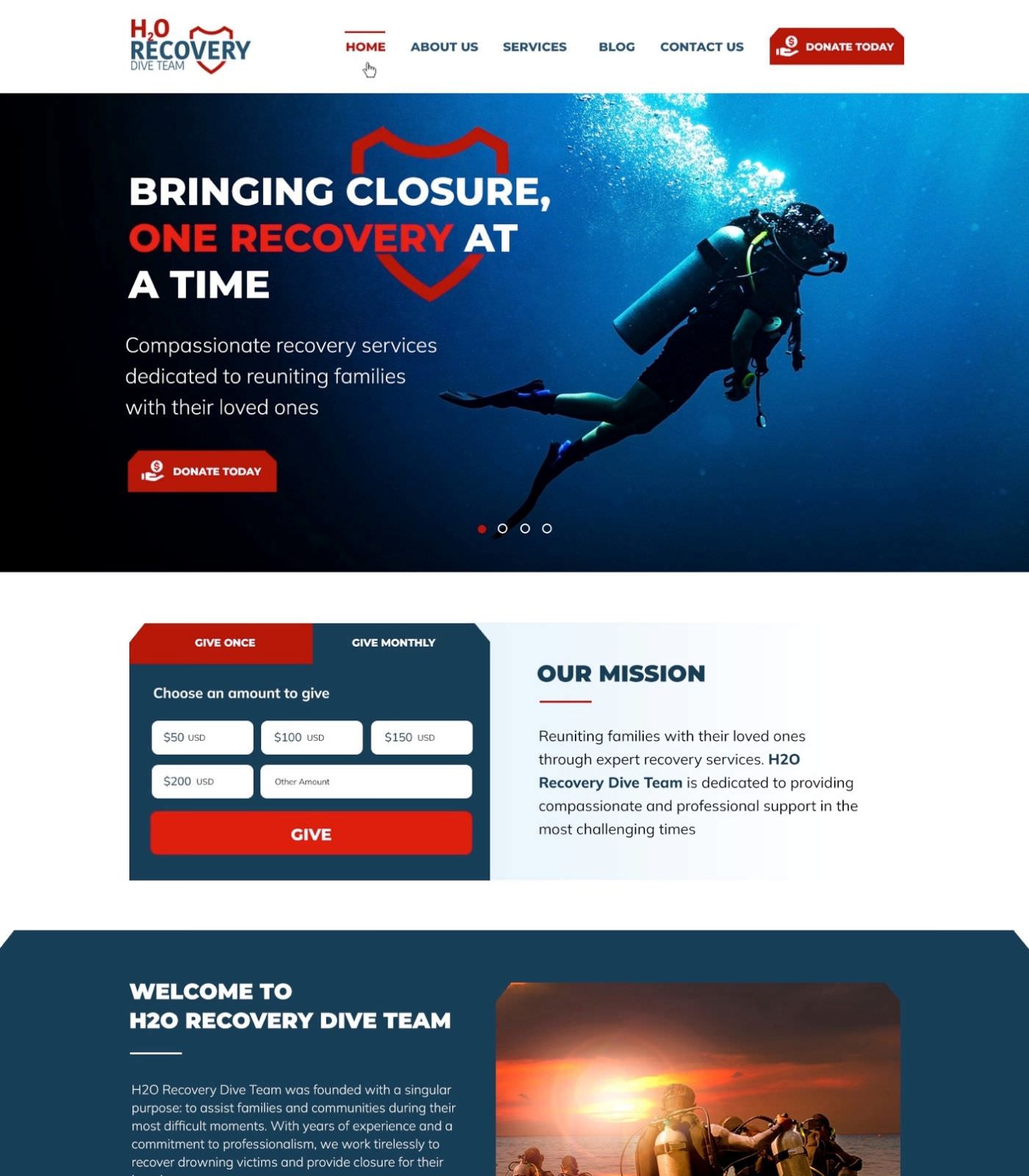 Scuba Diving website design example