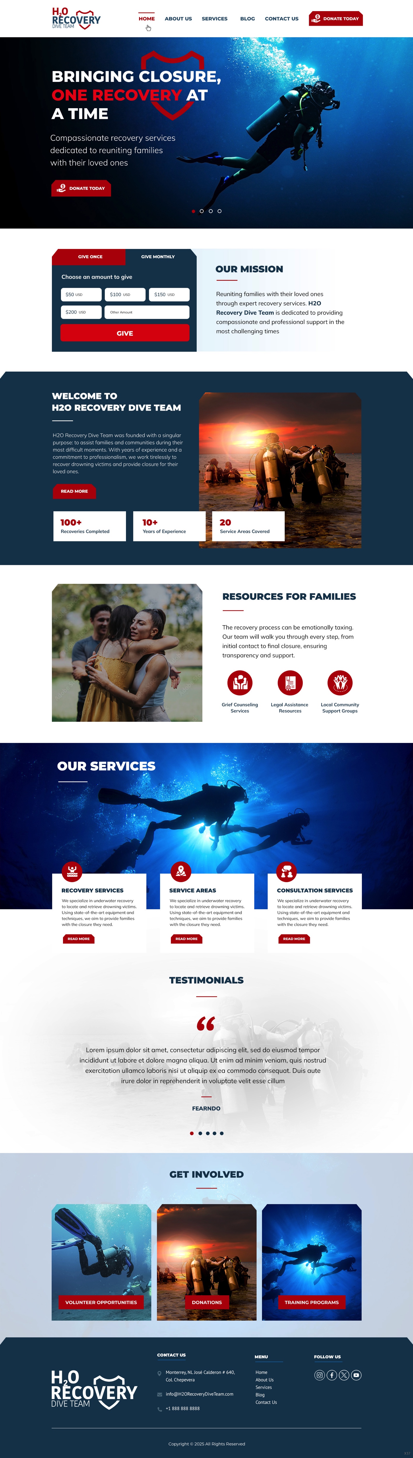 Scuba Diving website design example