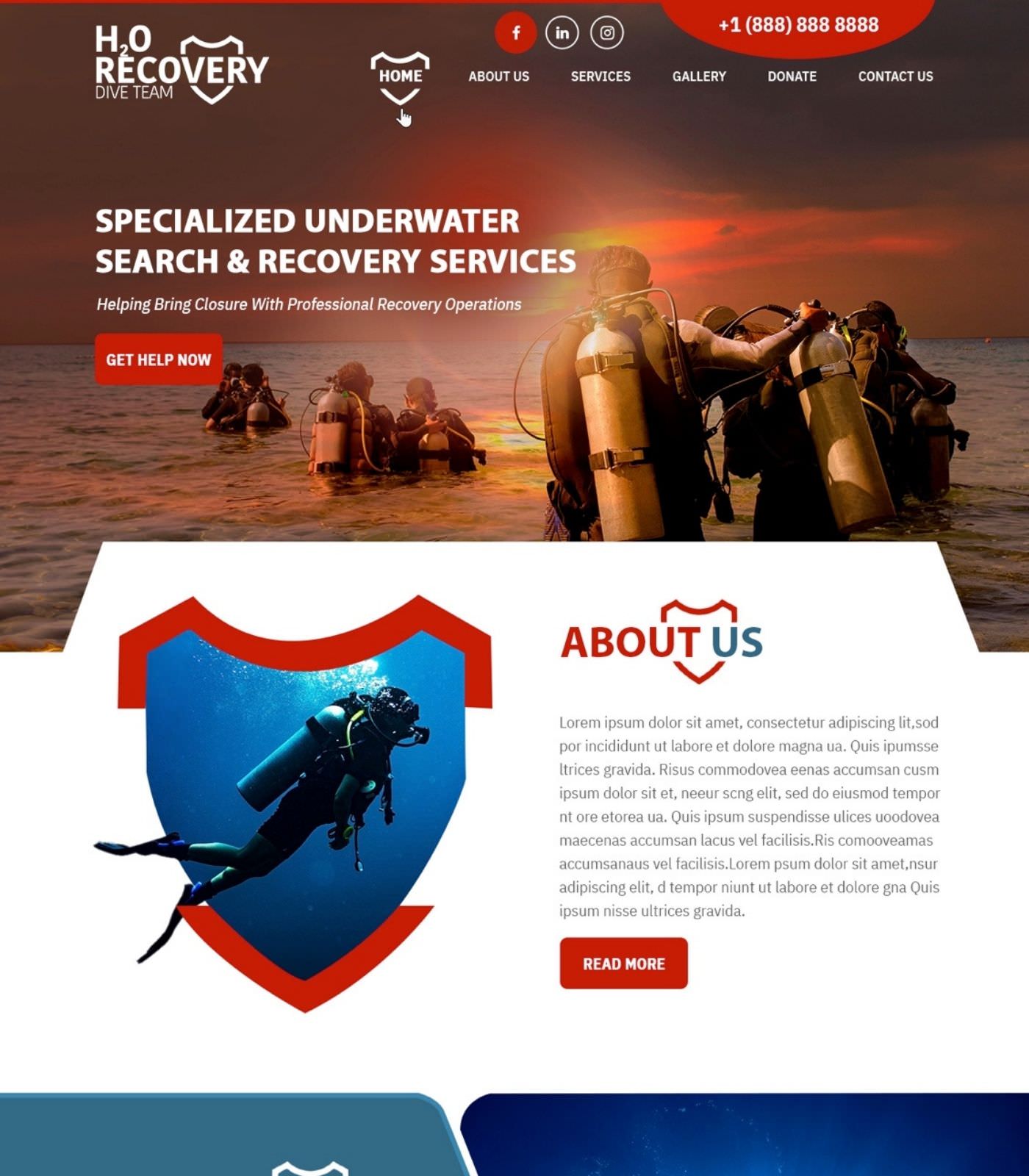 Scuba Diving website design example