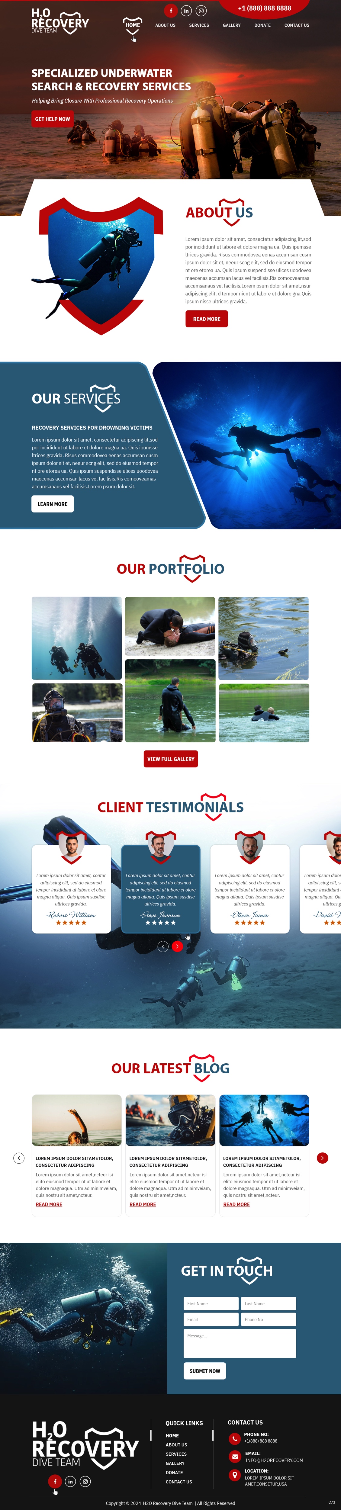 Scuba Diving website design example