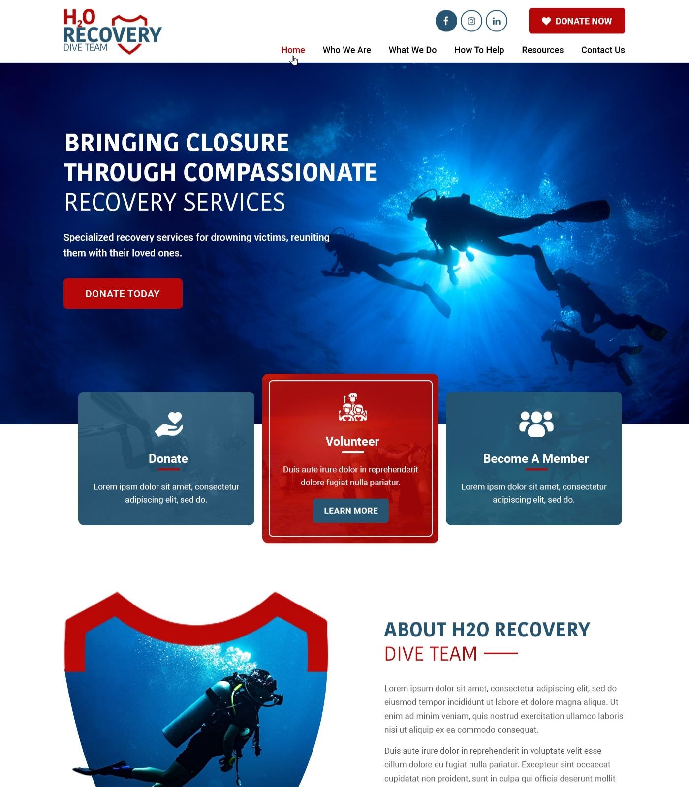 Scuba Diving website design example