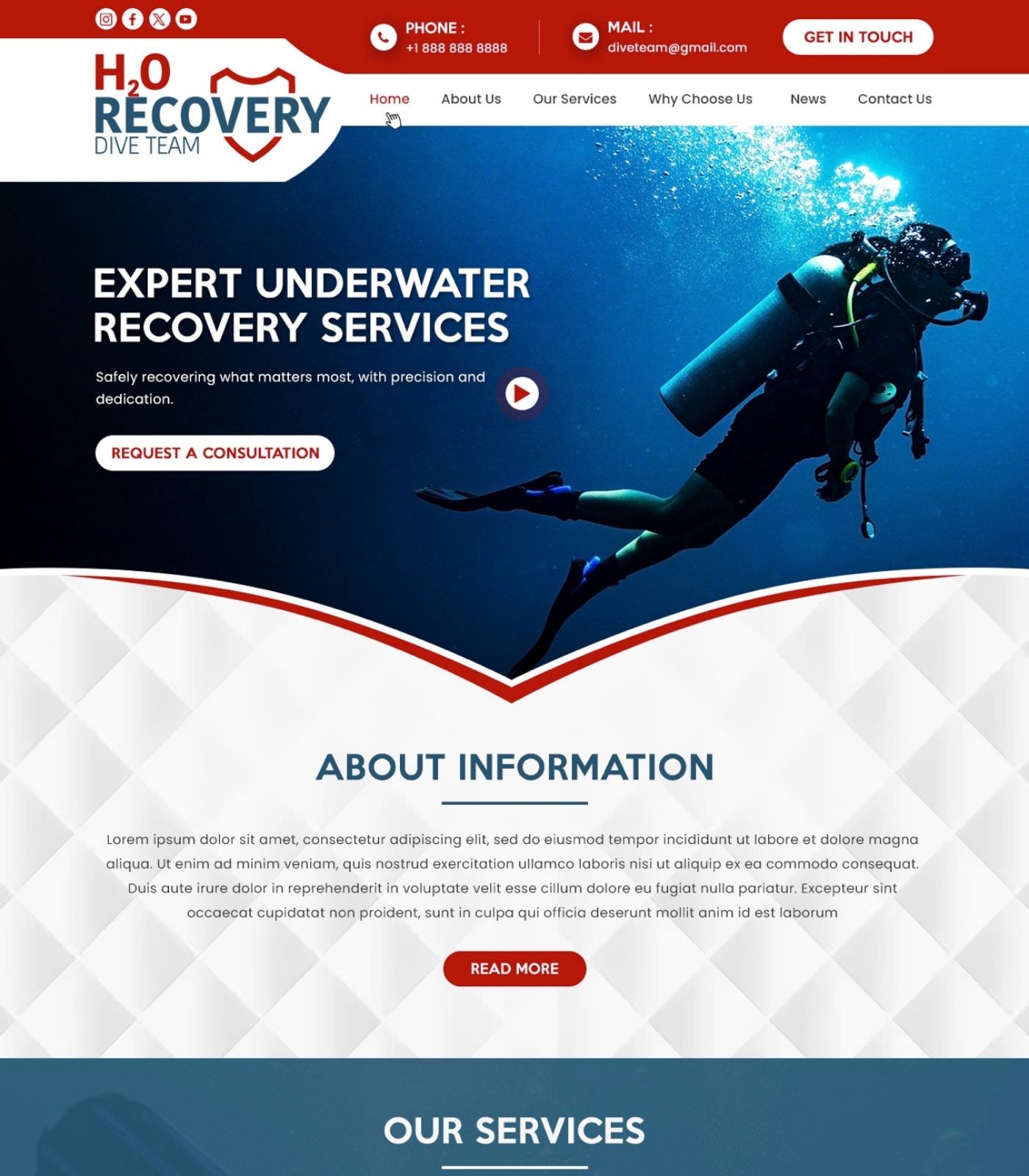 Scuba Diving website design example