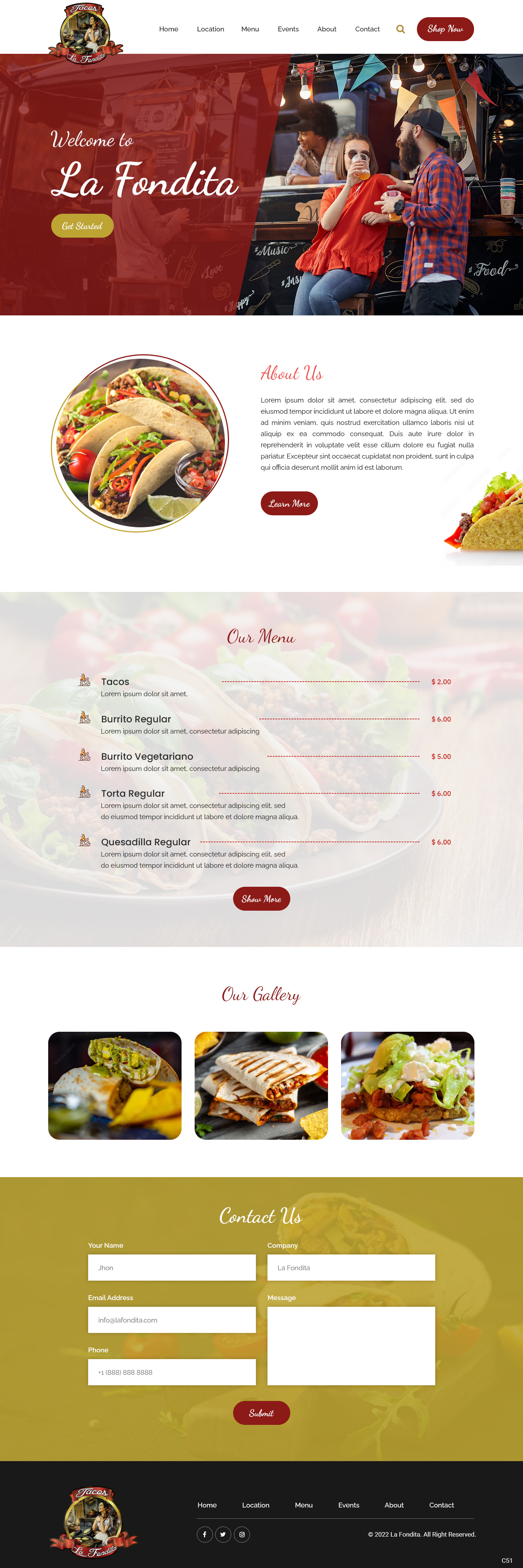 Food or Taco Truck website design example