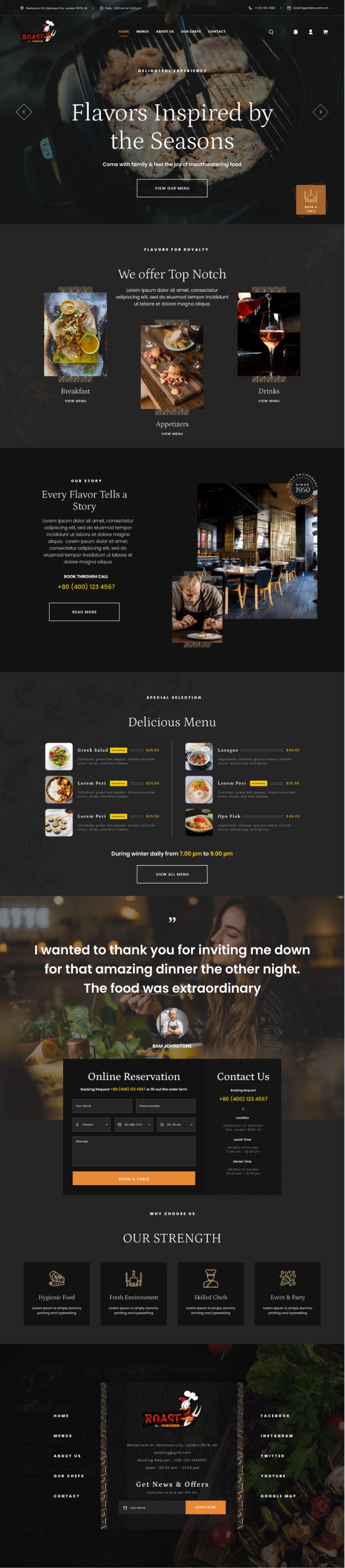 Restaurant website design example