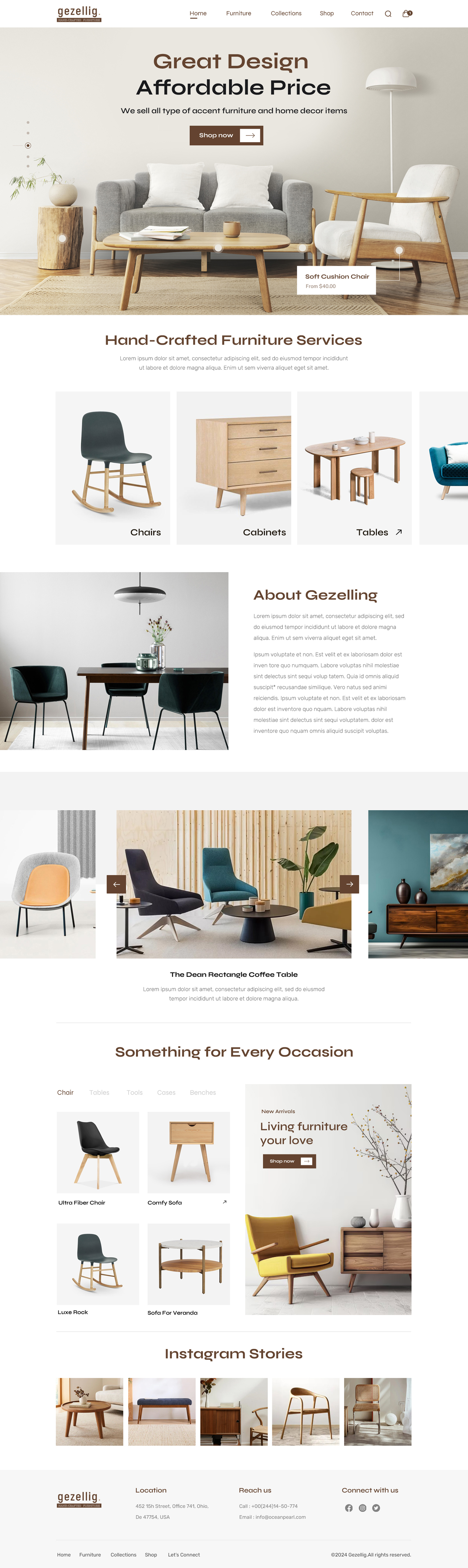 Custom furniture website design example