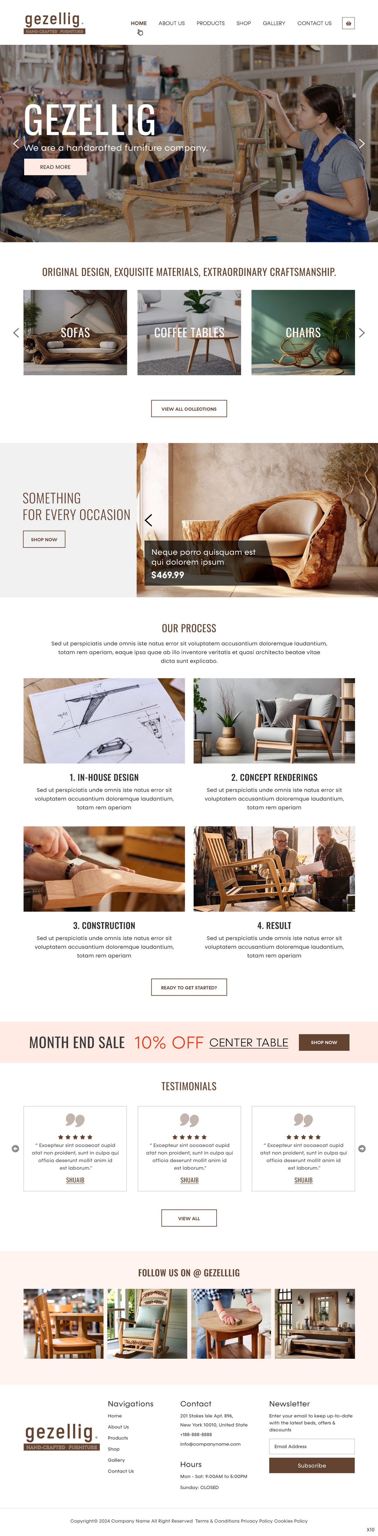 Custom furniture website design example