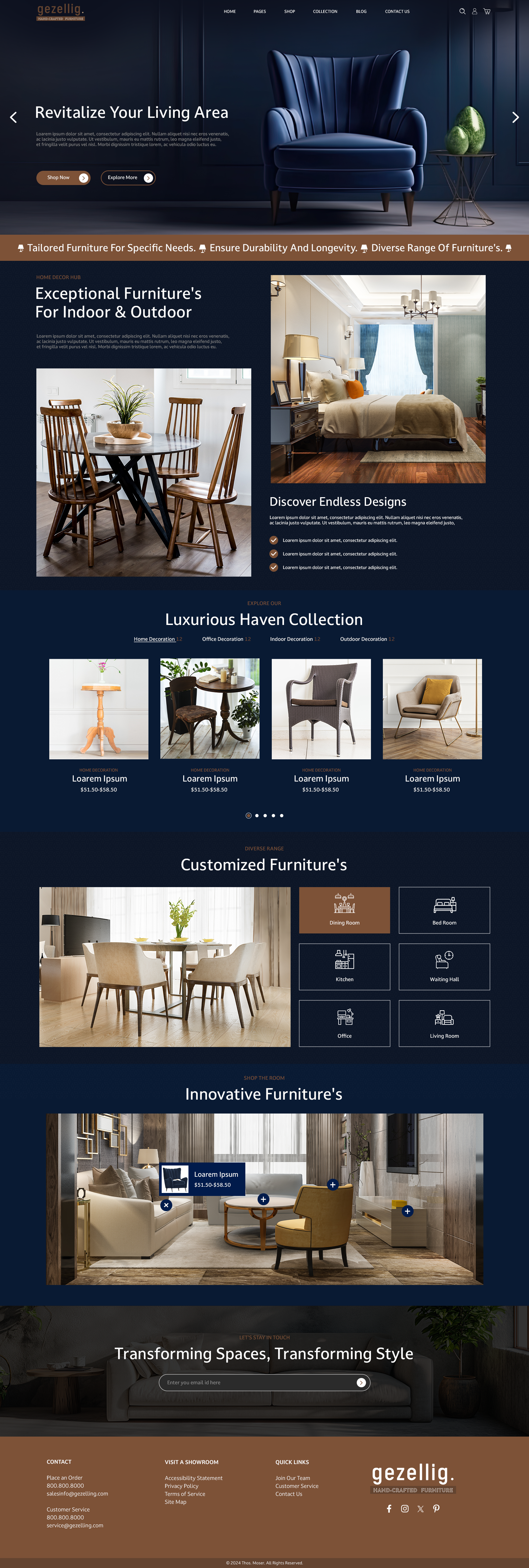Custom furniture website design example